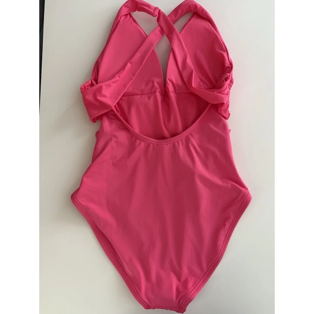 Trina Turk Wrap One Piece Swimsuit Coral Ring Accent Cross Back Size 6 NWT $178 - Picture 3 of 10